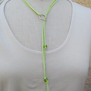 Lime Green Faux Suede Lariat Choker Necklace